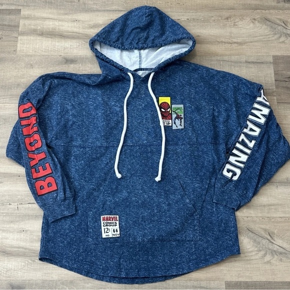 Marvel Other - Preowned Disney Parks Marvel Spider-Man Spirit Jersey Hoodie 60th Anniversary LG